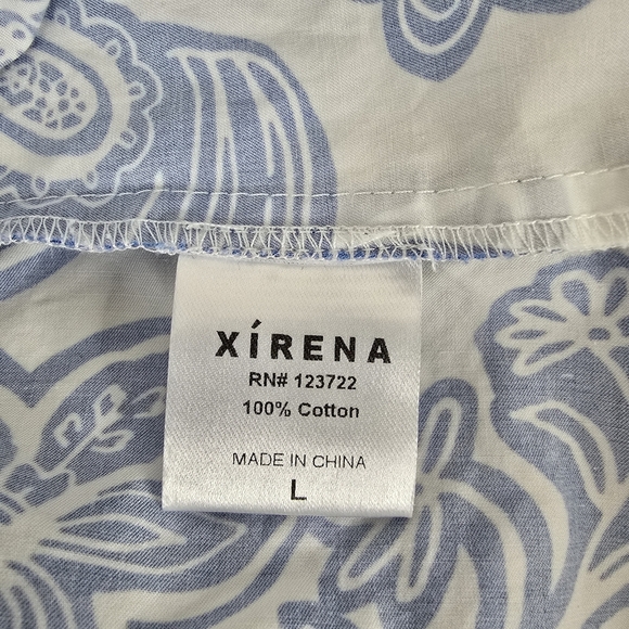 Xirena Nissa Mini Dress Puff Sleeves Santorini Print Size L Euro Summer Coastal - Picture 15 of 16